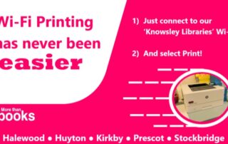 Flyer promoting Knowsley Library's wireless printing service